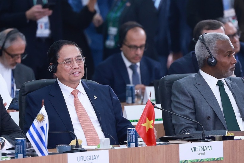 Prime Minister Pham Minh Chinh at a high-level session on environment, COP30 and global health held on Monday as part of the BRICS Summit 2025 in Rio de Janeiro, Brazil, July 7, 2025. Photo: VGP