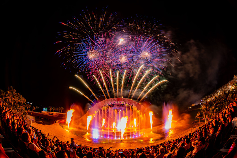 Thousands of visitors watch the Kiss of the Sea show and fireworks every night at Sunset Town, Phu Quoc.