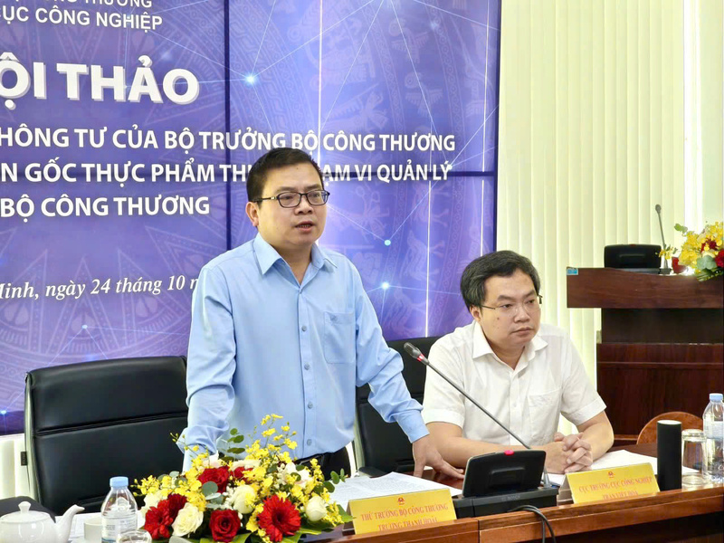 Deputy Minister of Industry and Trade Truong Thanh Hoai speaks at the meeting.