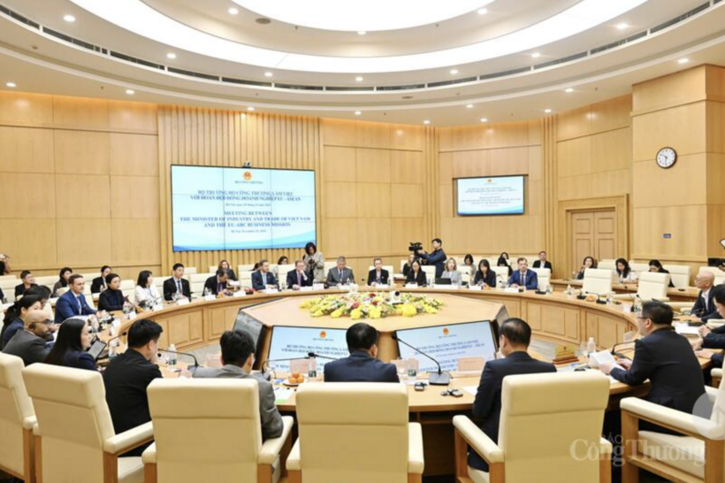 Overview of the working session between Minister Nguyen Hong Dien and the EU-ASEAN Business Council delegation.