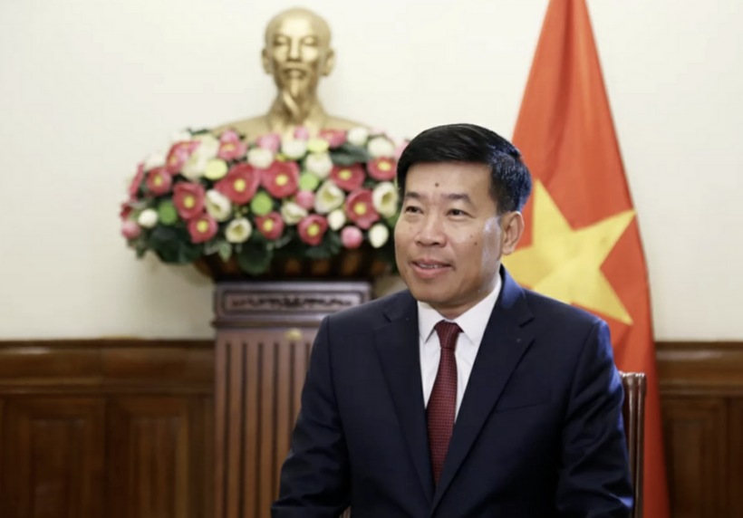 Deputy Foreign Minister Nguyen Manh Cuong gives an interview prior to General Secretary To Lam's visit to Laos. Photo: Quang Hoa