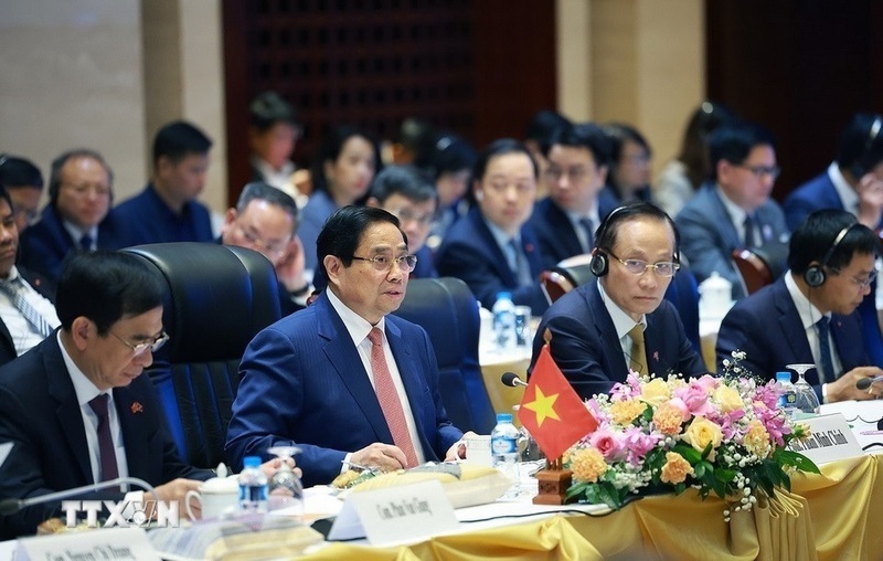 Prime Minister Pham Minh Chinh delivers remarks at the 48th Meeting of the Vietnam - Laos Intergovernmental Committee on bilateral cooperation. Photo: VNA