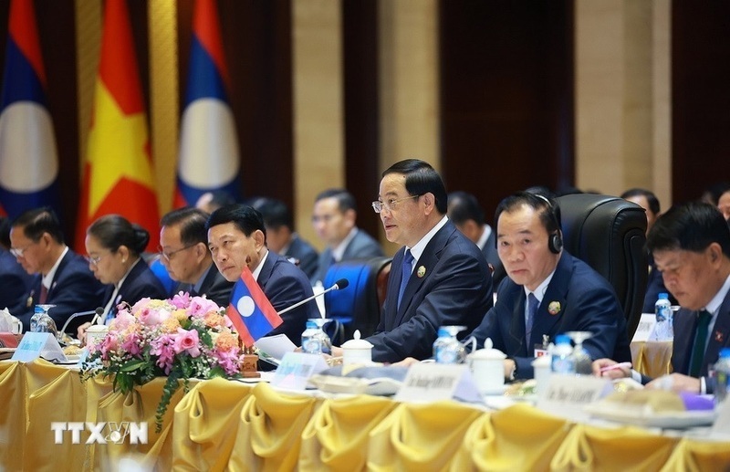 Lao Prime Minister Sonexay Siphandone delivers remarks at the 48th Meeting of the Vietnam - Laos Intergovernmental Committee on bilateral cooperation. Photo: VNA