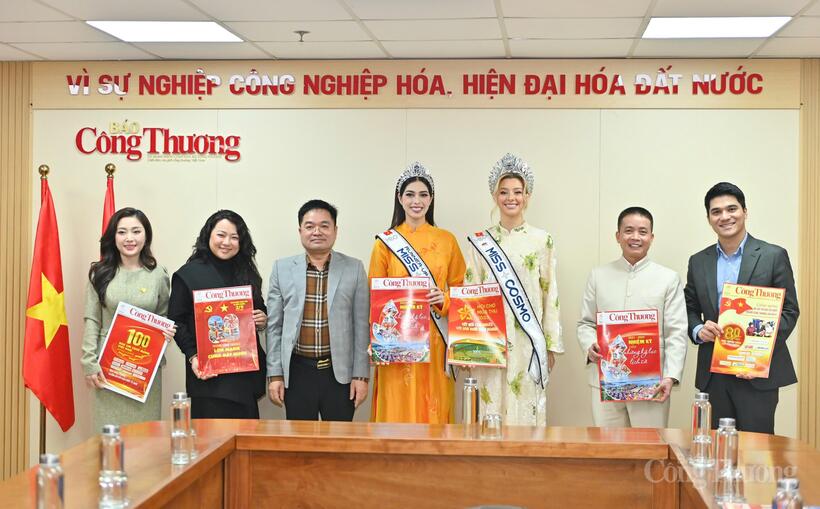 Miss Cosmo 2025 Yolina Lindquist and First Runner-up Chelsea Fernandez at the exchange meeting with the Industry and Trade Newspaper.