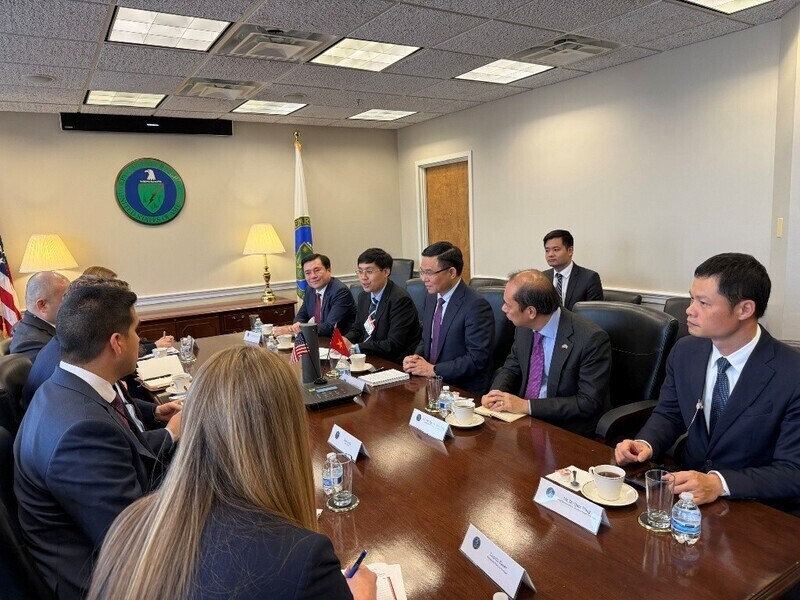 Acting Minister Le Manh Hung works with US Assistant Secretary of Energy James Danly