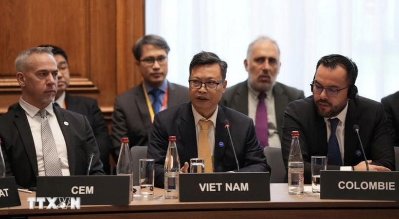 Ambassador Extraordinary and Plenipotentiary of Vietnam to France Trinh Duc Hai delivers remarks at the International Energy Agency (IEA) Ministerial Meeting 2026. Photo: VNA