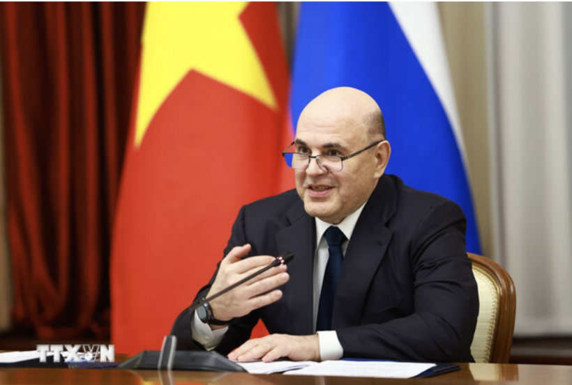 Russian Prime Minister Mikhail Mishustin delivers remarks. Photo: VNA