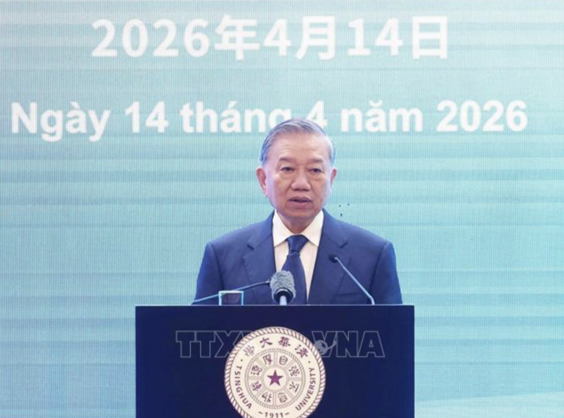 General Secretary and President To Lam delivers a policy speech at Tsinghua University. Photo: VNA