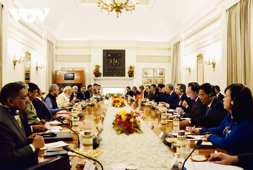 Party General Secretary, State President To Lam holds talks with Indian Prime Minister Narendra Modi, with Minister of Industry and Trade Le Manh Hung attending the talks. Photo: VOV