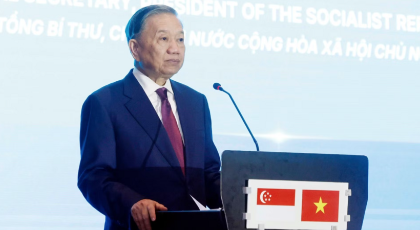 Party General Secretary, President To Lam delivers remarks at the Vietnam-Singapore Technology Connect Forum. Photo: VNA