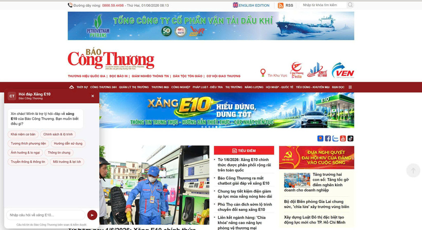 The chatbot has been integrated into Newspaper of Industry and Trade e-portal and the MoIT e-portal to support readers in accessing information on E10 gasoline.