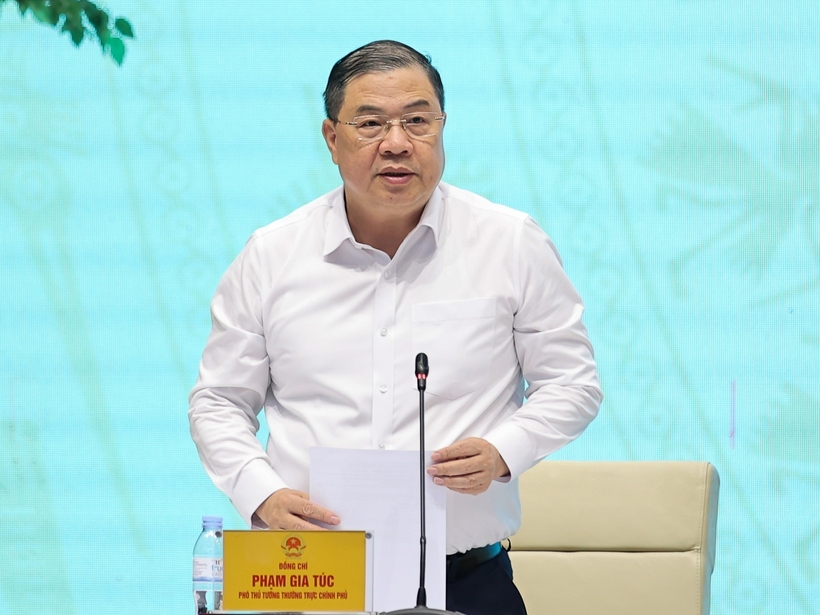 Pham Gia Tuc, Politburo member and Permanent Deputy Prime Minister, delivers remarks at the meeting. Photo: VGP.