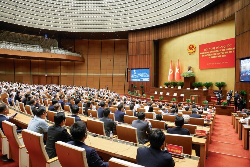 Overview of the national conference disseminating Resolution No. 10-NQ/TW dated June 8, 2026 of the Politburo on the development of the foreign-invested economic sector. Photo: Quang Vinh