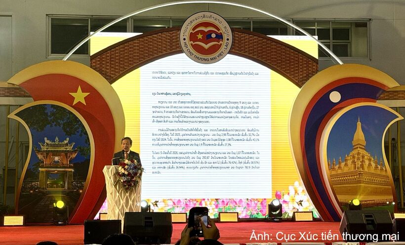 Nguyen Minh Tam, Ambassador Extraordinary and Plenipotentiary of the Socialist Republic of Vietnam to Laos, delivers opening remarks.