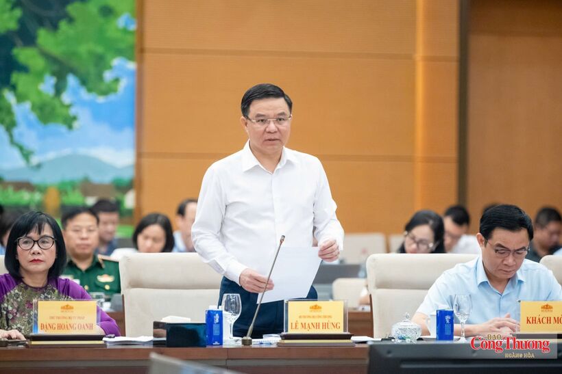 Minister of Industry and Trade Le Manh Hung presents a summary report on the incorporation and explanation of opinions from NA deputies and the review opinions of the NA's Economic and Financial Committee on the draft law.