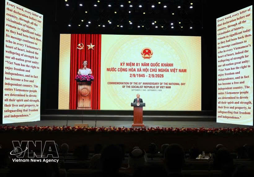 General Secretary of the Communist Party of Vietnam Central Committee and President To Lam delivers a speech at the ceremony marking the 81st anniversary of Viet Nam's National Day (September 2, 1945 - 2026) at the Ho Guom Opera House in Hanoi on the evening of August 28, 2026. (Photo: VNA)