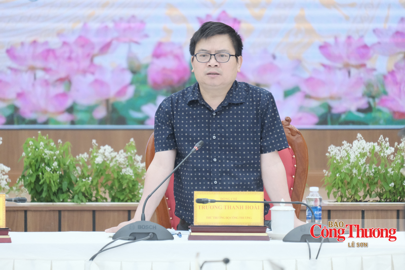 Deputy Minister of Industry and Trade Truong Thanh Hoai delivers remarks at the working session.