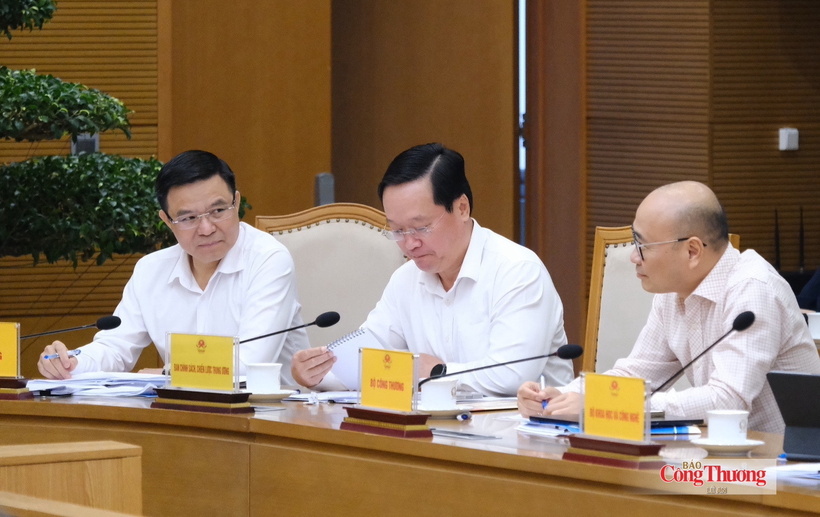 Minister of Industry and Trade Le Manh Hung, a member of the Party Central Committee and Standing Deputy Head of the Interagency Working Group (far left), attends the meeting.