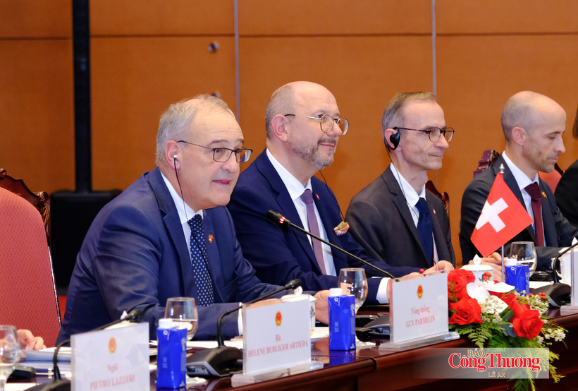 President of the Swiss Confederation Guy Parmelin delivers remarks.