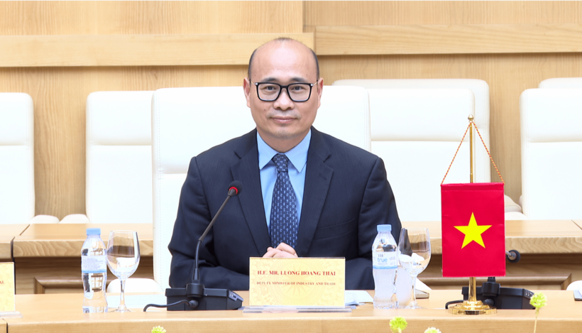 Deputy Minister of Industry and Trade Luong Hoang Thai delivers remarks at the working session.
