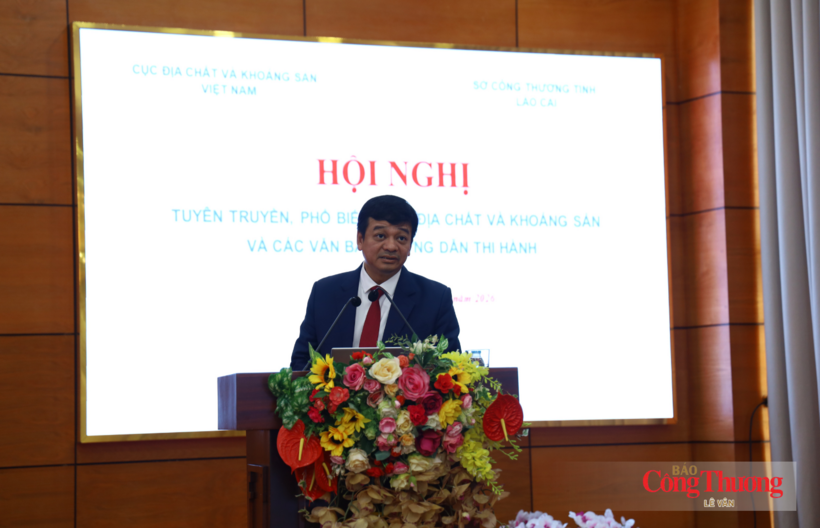 Tran My Dung, Deputy Director of the Viet Nam Department of Geology and Minerals under the Ministry of Industry and Trade, addresses the conference.
