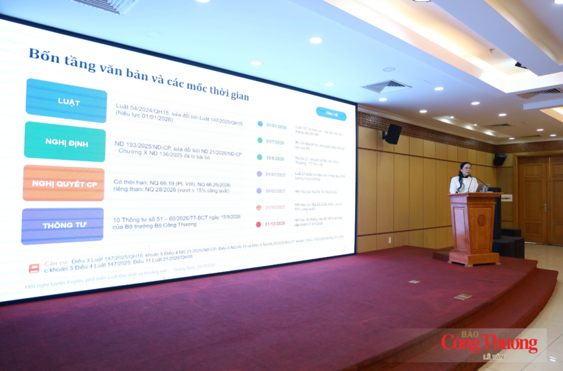 Pham Thi Thanh, Deputy Head of the Legal Affairs and Inspection Division of the Viet Nam Department of Geology and Minerals, delivers remarks at the conference.