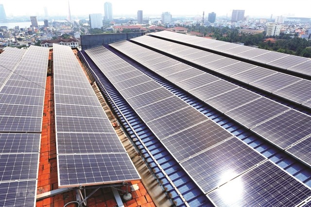 A roof-top solar power system installed at an office building. — VNA/VNS Photo Ngọc Hà
