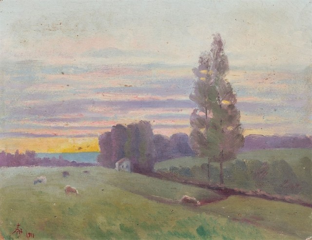 Soleil couchant sur la campagne (Sunset Over the Countryside), painted by Emperor Hàm Nghi in 1911 Soleil couchant sur la campagne (Sunset Over the Countryside), painted by Emperor Hàm Nghi in 1911