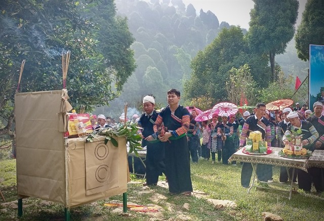 At the ceremony to honour ancient Shan Tuyết tea trees, locals offer their best foods and agricultural products. — VNA/VNS Photo Tuấn Anh At the ceremony to honour ancient Shan Tuyết tea trees, locals offer their best foods and agricultural products. — VNA/VNS Photo Tuấn Anh