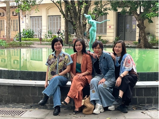 The four artist members of Lacameo group in the yard of Việt Nam University of Fine Art. — Photo courtesy of the Lacameo The four artist members of Lacameo group in the yard of Việt Nam University of Fine Art. — Photo courtesy of the Lacameo