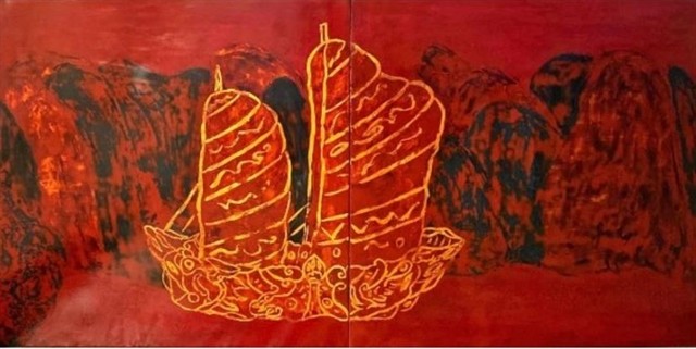 'Hạ Long Mờ Sương' (Foggy Hạ Long), a lacqueur painting by Nguyễn Mai Loan. — Photo courtesy of the artist 'Hạ Long Mờ Sương' (Foggy Hạ Long), a lacqueur painting by Nguyễn Mai Loan. — Photo courtesy of the artist