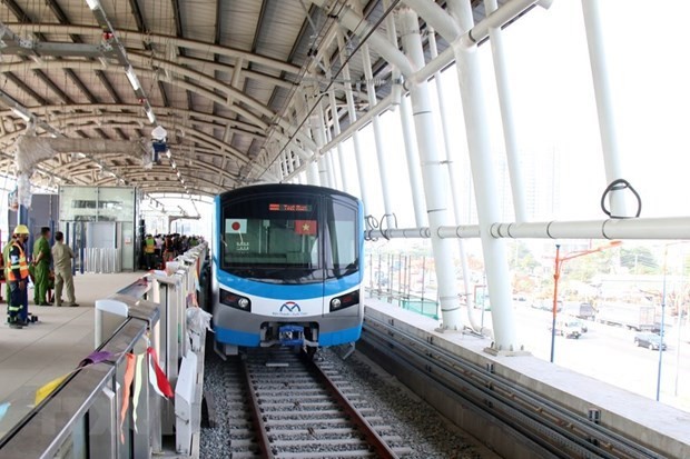 A HCM City metro train at Bình Thái station in Thủ Đức city. The proposed metro line extension will reach Đồng Nai Province’s Biên Hòa city, spanning over 18km, and Bình Dương Province’s Bến Cát town, covering nearly 30km.— VNA/VNS Photo