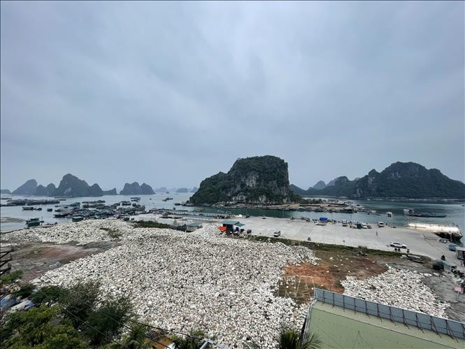 Two million foam pieces are being recycled at Cái Rồng Port. — VNA/VNS Photo Thanh Vân