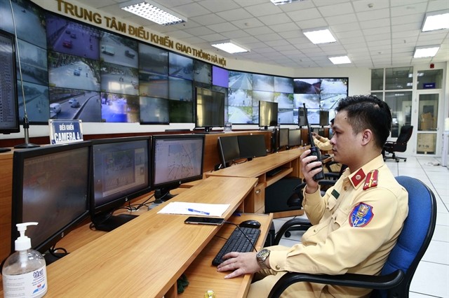 Traffic police on duty at the Traffic Control Centre in Hà Nội. VNA/VNS Photo