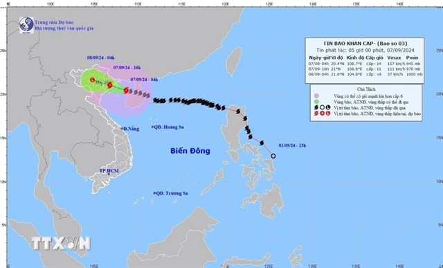 Direction of Typhoon Yagi's movement. VNS File Photo