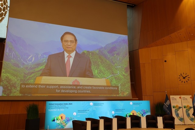 Prime Minister Phạm Minh Chính made remarks via videoconferencing at the 2024 Global Innovation Index (GII) announcement ceremony held by the World Intellectual Property Organisation (WIPO) in Geneva, Switzerland on Thursday. — VNA/VNS Photo Anh Hiển