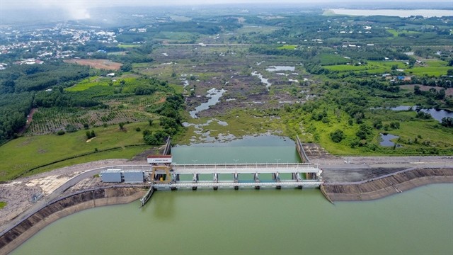 The Trị An hydroelectric reservoir seen from upstream.