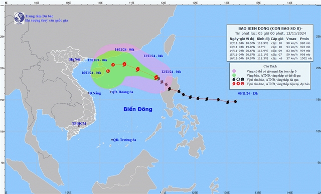 Storm Toraji's trajectory in the East Sea — Photo Courtesy of the National Centre for Hydro-Meteorological Forecasting