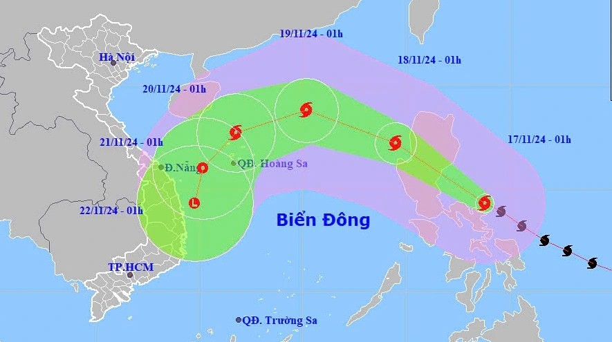 Due to the impact of the ongoing strong cold air mass from the north, Man-yi, after moving into the East Sea, is forecast to change its direction, heading for central coastal provinces of Vietnam.
