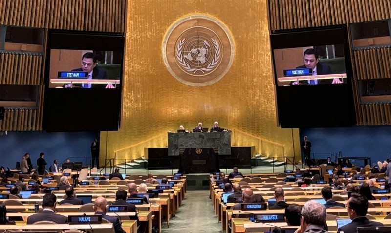 Ambassador Dang Hoang Giang, Permanent Representative of Vietnam to the UN addresses the session (Photo: VOV)