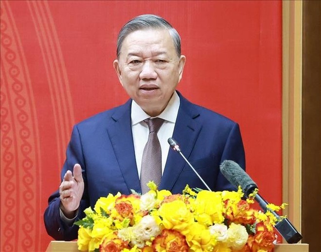 Party General Secretary To Lam speaks at the working session with representatives of the Ministry of Health (MoH) on February 24, 2025. (Photo: VNA)