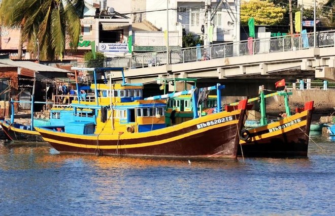 Fishing boats of Binh Thuan fishermen anchor on Ca Ty river. (Photo: VNA)