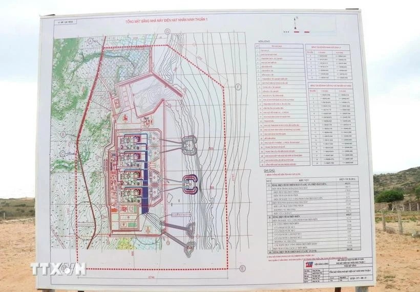 Layout diagram of the Ninh Thuan 1 nuclear power plant is placed right at the project site (Phuoc Dinh commune, Thuan Nam district) for the public to access information. (Photo: VNA)