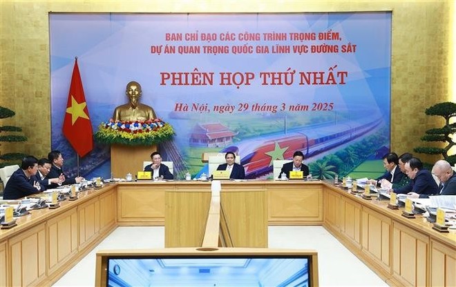 An overview of the first meeting of the steering committee for key national railway projects on March 29. (Photo: VNA)