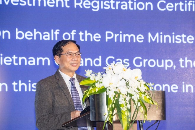 Deputy Prime Minister Bui Thanh Son speaks at the signing ceremony on March 31. (Photo: VNA)