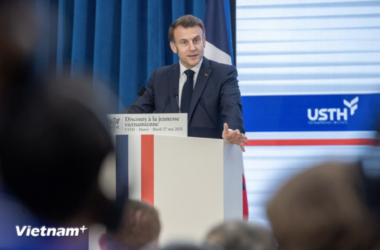 French President Emmanuel Macron delivered a speech and engaged in a dialogue with students at the University. French President Emmanuel Macron delivered a speech and engaged in a dialogue with students at the University.